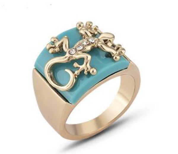 

european and american foreign trade new personality female models exaggerated diamond gecko ring wild fashion, Silver