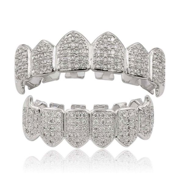 Menina de dentes de moda masculina Grillz Gold Rovente cz paving grillz conjuntos de hip-hop grillzs bling de cima e inferior Bling Style, estilo personalizado,