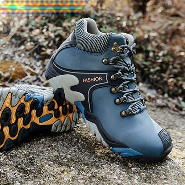 

mens shoes winter fur boots men outdoor waterproof leather trekking shoes male sport tramping boot, Black