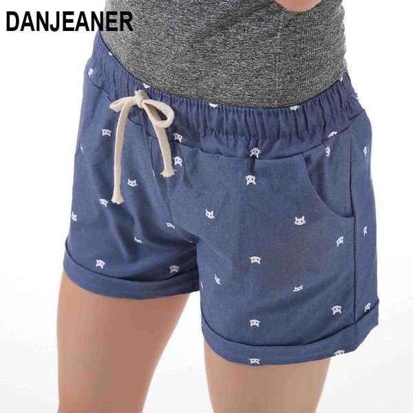 

danjeaner 2018 summer women's home casual elastic waist cotton shorts printed cat pumping self-cultivation shorts candy, White;black