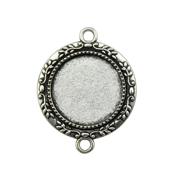 

15 pieces cabochon cameo base tray bezel blank diy accessories for tree branches connector inner size 20mm round necklace pendant setting, Slivery;crystal