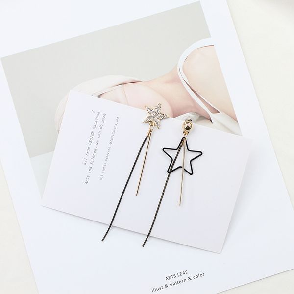 

2018 новая мода ретро серьги стерлингового звезды длинные кисточкой серьги мода улица бить асимметричные серьги уха ювелирные изделия, Silver