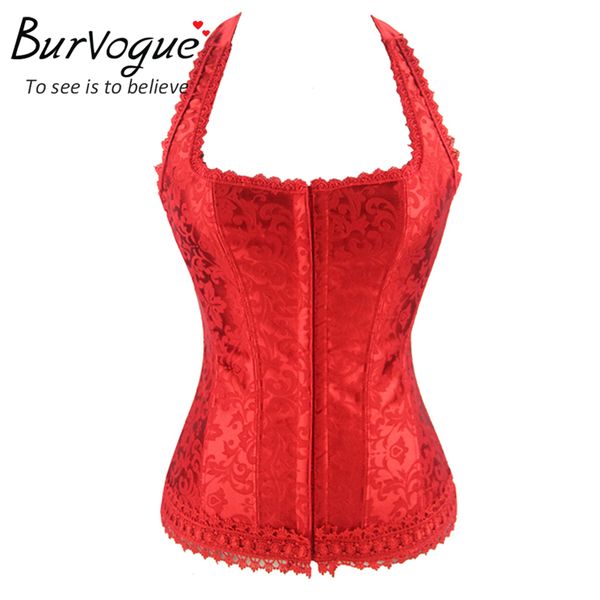 

neck overbust corset lace burvogue shaper woman corset black red lace bustier with straps corselet fashion halter