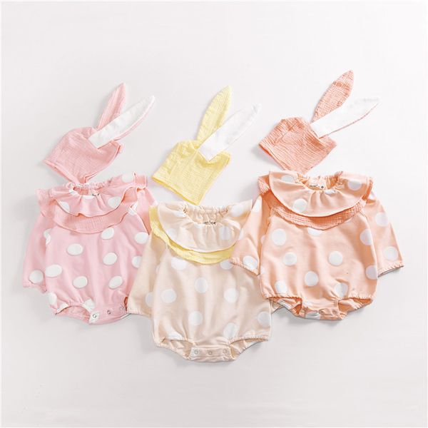 

baby girl clothes rompers 2018 autumn cute long sleeve lotus leaf collar dot romper + rabbit ear hat 2pcs newborn baby girls clothing, Blue
