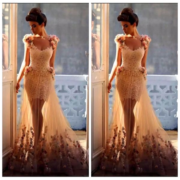 

2019 off shoulder beautiful lace sheath prom dresses with detachable tulle skirt 3d flowers adorned ladies special occasion party gowns, Black