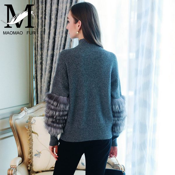 

Women weater and pullover coat batwing leeve with ilver fox fur ca hmere weater turtleneck female wool knitted jumper