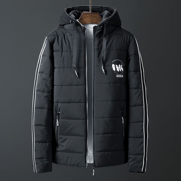 

winter down jacket men hat warm coat cotton-padded outwear mens coats jackets hooded collar slim clothes thick parkas, Black