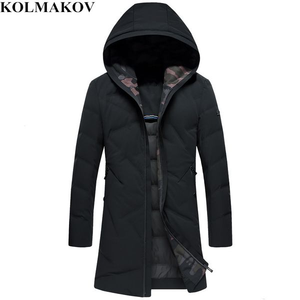 

колмаков новые мужские 85% белая утка пуховики 2018 зима m-3xl черный утолщение длинные вниз пальто homme с капюшоном пальто мужчины, Black