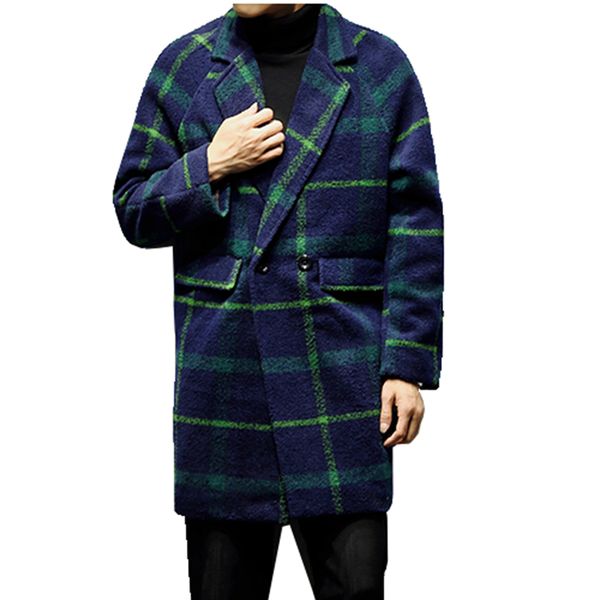 

wool winter jacket men plaid harujuku long vintage trench coat men korean england style erkek mont kaban long male windbreaker, Tan;black