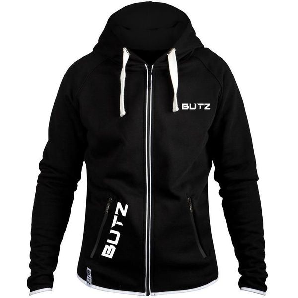 

autumn winter drawstring pocket hooded sweatshirt long sleeve zip slim male fashion brand pullovers casual zipper cardigan, Black