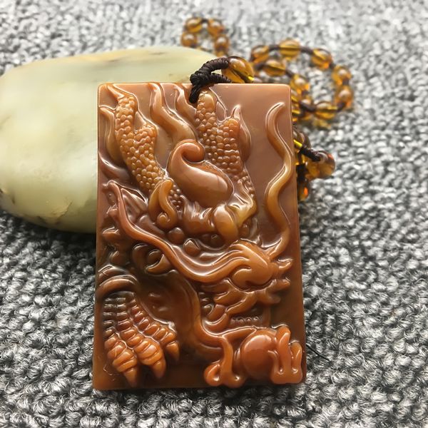 

tjp natural china huanglong jade beige carved lucky dragon brand dragon head claw jade pendant necklace fine jewelry, Silver