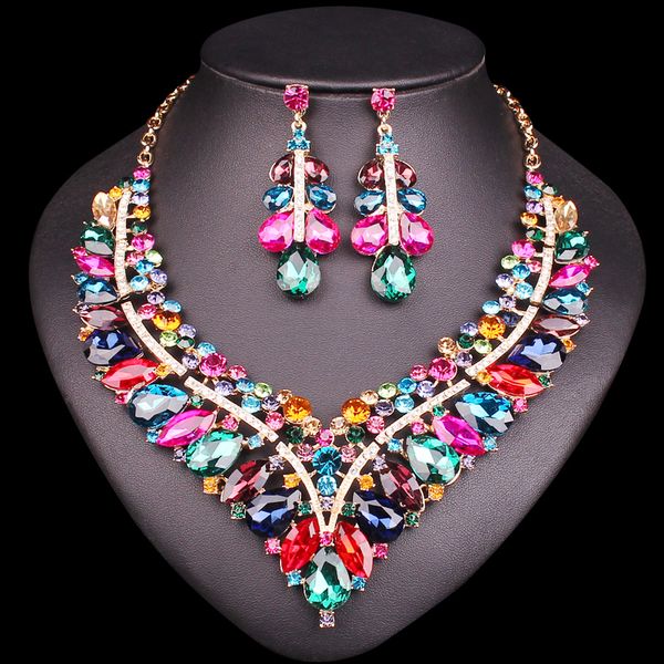 

fashion crystal necklace earring set bridal jewelry sets rhinestones party wedding costume accessories for brides women, Silver