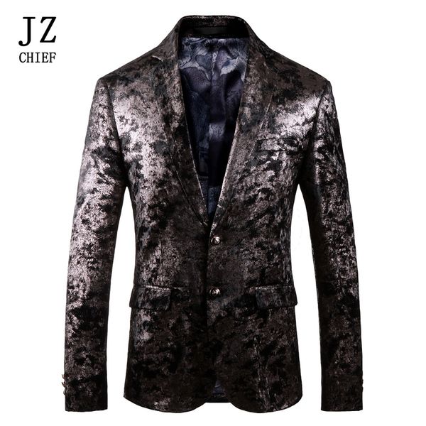 

jz chief vintage bronze blazer print jacket stage costumes for singers mysterious suits man slim fit velvet blazer plus size 5xl, White;black