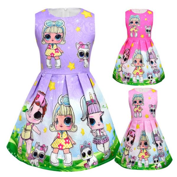 

3 Colors Baby Girls Dress Girl Cartoon Doll Floral Printed Dress Children's Sleeveless Princess Dress Baby Clothing CCA10183 12pcs