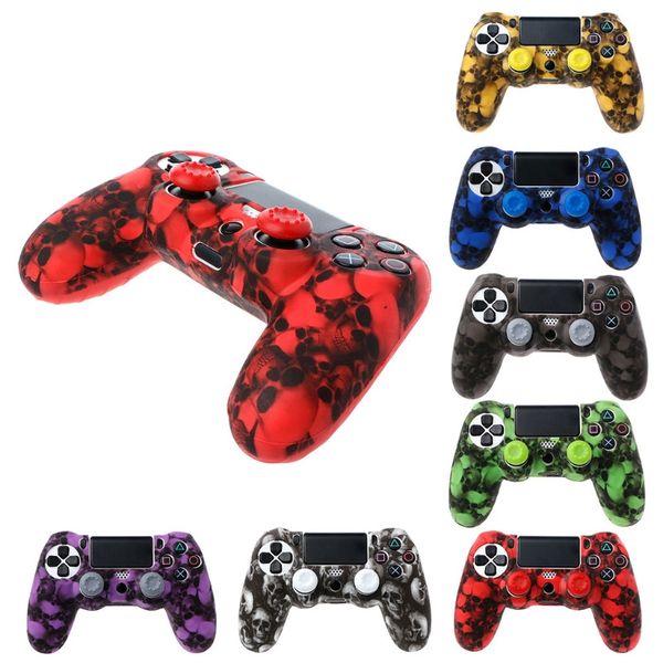 Kafatası Kamuflaj Camo Silikon Yumuşak Kollu Cilt Kapak Kılıf Playstation 4 PS4 Pro Slim Denetleyici Gamepad DHL Fedex EMS Ücretsiz Gemi