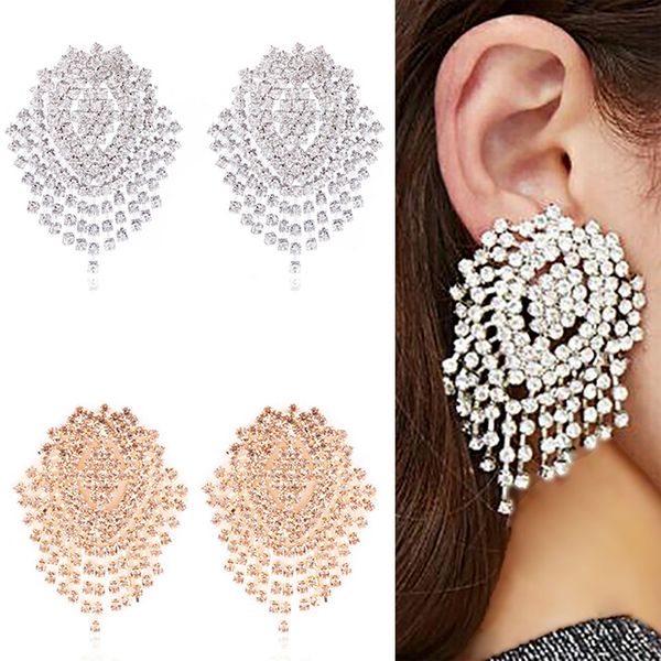 

gold silver wedding big crystal earrings for brides women crystal bride dangle earrings with stones jewelry 4 colors