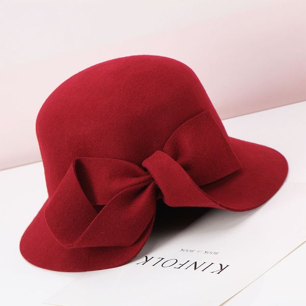 

lady fedoras wool hat girls woolen bow cap children autumn winter new british retro wool hat elegant dome party cap b-8904, Blue;gray