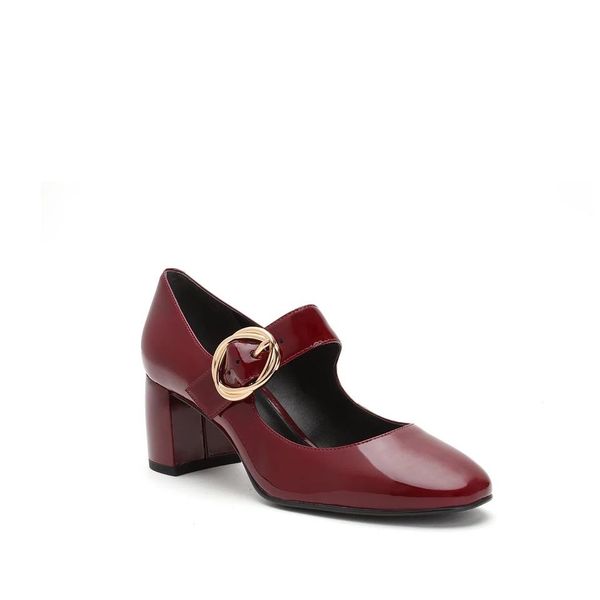 

fashion patent leather shoes middle heel 6 cm height buckle strap women dress shoes european style ing, Black