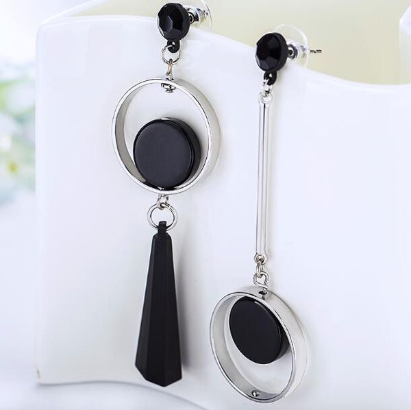 

fashion geometric long asymmetry earring rhinestone circle ear stud new acrylic big earrings bijoux brincos accessory e203 20pairs, Silver