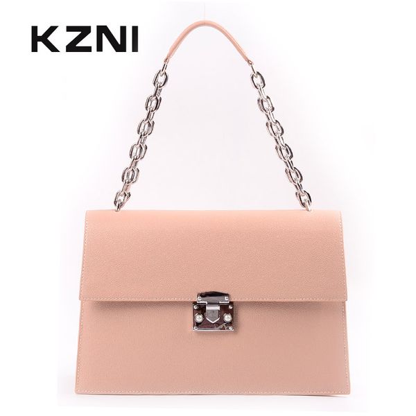 

kzni women genuine leather handbags for girl women big bag ladies purse and handbags chain bag femmes sac pochette 9103