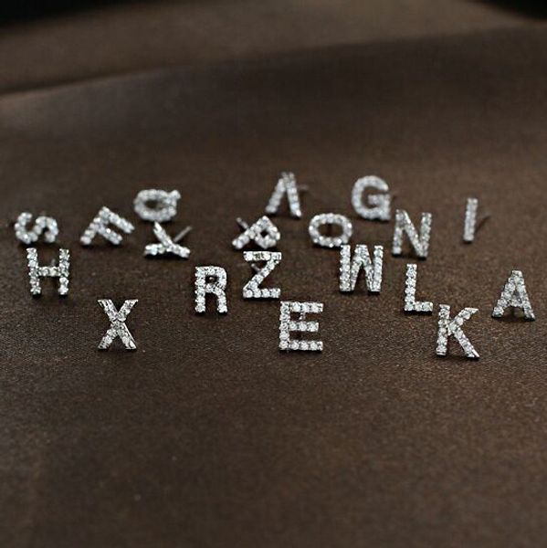 

one piece alphabet letter crystal cute small stud earrings for women girls concise simple style fashion jewelry quality earrings, Golden;silver