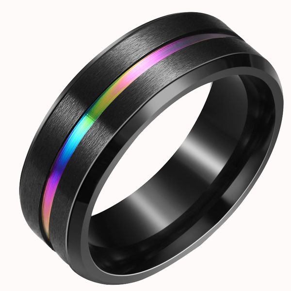 Großhandel Neue Mode Einfache Stilvolle 8MM Ring 6 Farben Titan Stahl Ring Nut Ring männer Ringe Abgeschrägte kante Ringe für Männer Kostenloser Versand