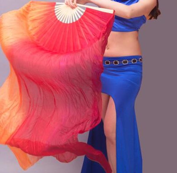 

new 1.8m hand made belly dance dancing silk bamboo long fans veils art colorful 180cm fire, Black;red