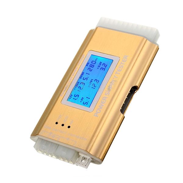 Freeshipping LCD Tester di alimentazione per PC Alimentatore 20/24 pin 4 PSU ATX BTX ITX SATA HDD Oro