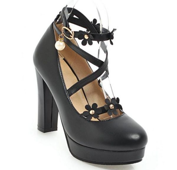 

women shoes in spring and autumn coarse high heel round head@111, Black