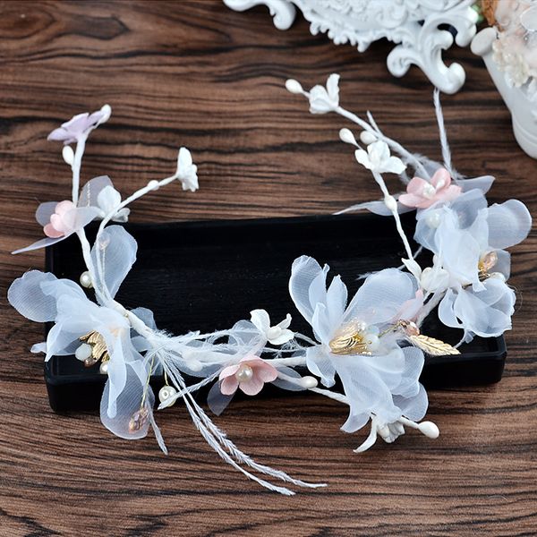 

new korean white handmade crepe bridal flower headband korean flower wedding head jewelry, Golden;white