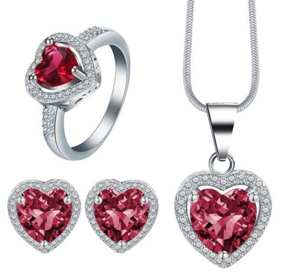

girl women accessories bridal silver color crystal heart necklace earrings jewelry sets wholesale fashion jewellery