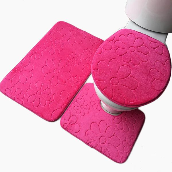 

3pcs anti-slip bath toilet mats set coral fleece absorbent bathroom carpet pedestal pan rug toilet lid cover closestool pad