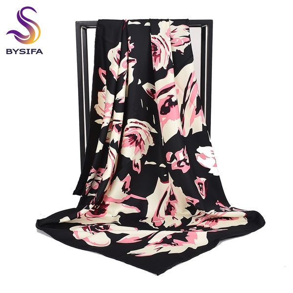 

bysifa] women black silk scarf cape new chinese style floral design muslim twill head scarves shawls for fall winter pink blue, Blue;gray