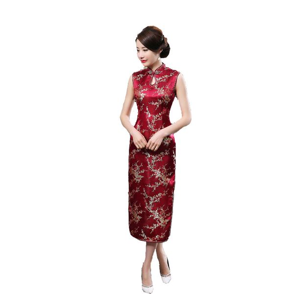 

summer red chinese traditional women's long dress qipao cheongsam party dress mujeres vestido size s  l xl xxl xxxl 020210