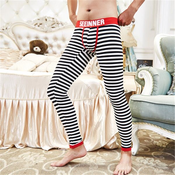 

cotton & spandex men's thermal underwear u-convex strips fashion long johns sleepwear leggings men stretch & tight trousers, Black;brown
