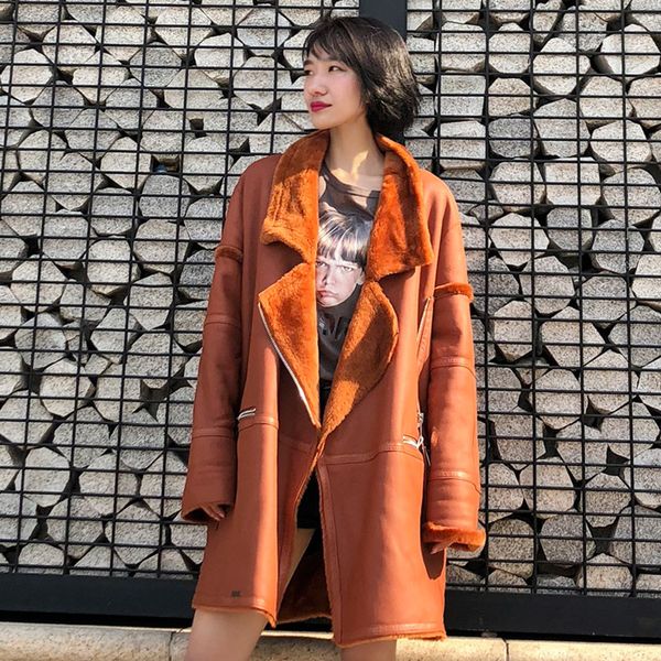 

ei bawn 2018 winter genuine leather coats for women plus size oversize lamb korean lady sheep shearling jacket fur coat, Black