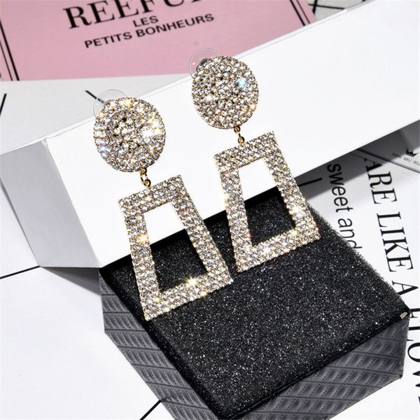 

ajojewel full rhinestone bridal earrings for wedding geometric drop earrings for women luxury jewelry drop shipping bijoux femme, Silver
