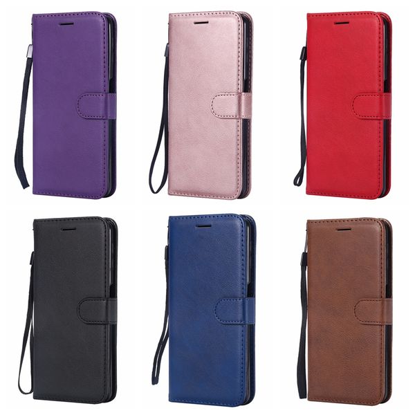 Plain Leather Wallet Cases For Samsung S23 Ultra A14 5G A23E S22 Plus M32 A13 5G M52 LG Stylo 7 6 Flip Cover ID Card Slot Business Mobile Phone Pouch Strap