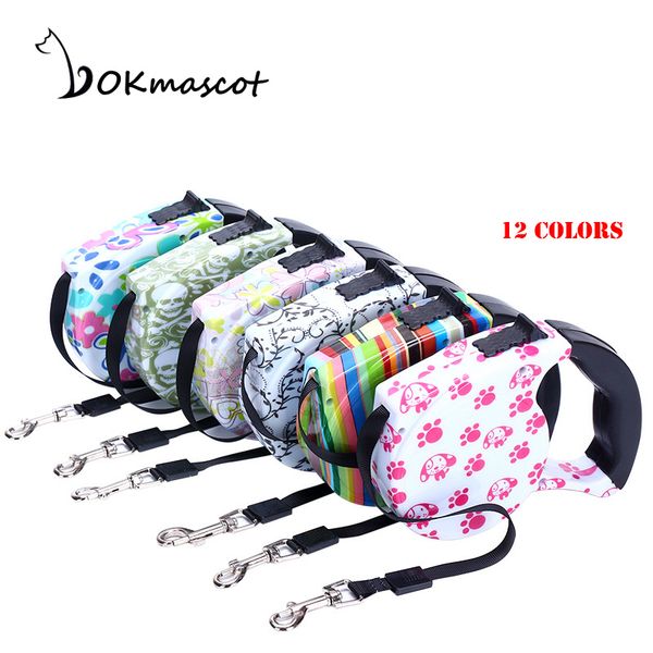 

5m 12 colors pet lead retractable dog leash walking leads automatic one-handed lock dog traction rope leashes for medium dogs