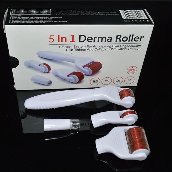 

New 5 in 1 Titanium Derma Roller Kit Microneedle Therapy Massager Skin Tighten Care Ageing Spots Portable Home Use