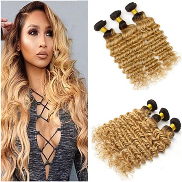 Virgin Indian Strawberry Blonde Ombre Human Hair Weave Bundles