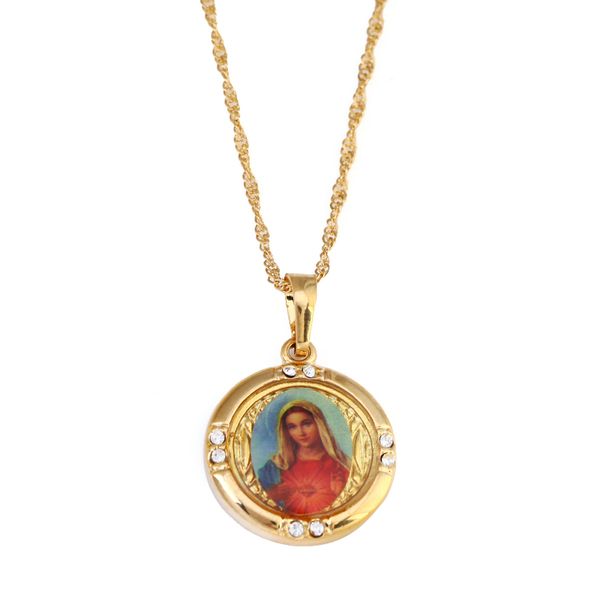 

gold plated catholic christian jewelry enamel blessed mother cameo virgin mary pendant necklace jewelry, Silver