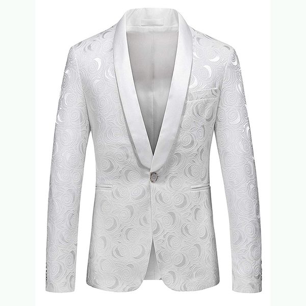 

custom made white floral mens wedding suits shawl lapel slim fit groom tuxedo handsome pattern men blazer jacket 2 pieces, White;black