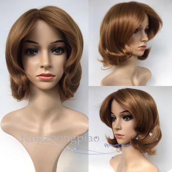 

fzp shipping in 24 hours fashion short fluffy brown synthetic wig fulll wigs wigs, Black