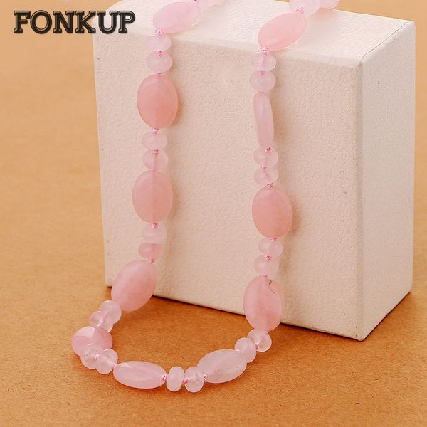 

fonkup women necklace rose quartz ornaments trendy female party juwelen pink bead chain accessories madalyon kolye pedras reiki, Silver