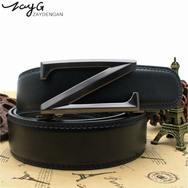 

zayg men belt men's design luxury exquisite letter z-type automatic buckle belt fashion retro alloy buckle, Black;brown