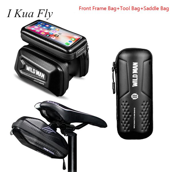

mtb bike bicycle tube double pouch touch screen cellphone bag road bike repair hard shell rainproof tool bag saddle 41