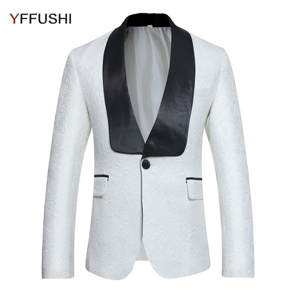 

yffushi fashion men jacquard white blazer black collar party stage perform dress latest design men's blazer 2017, White;black