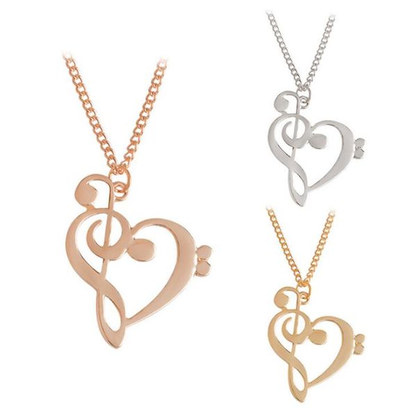 

fashion musical note pendant necklace alloy gold silver heart necklaces & pendants love necklace jewelry for gift