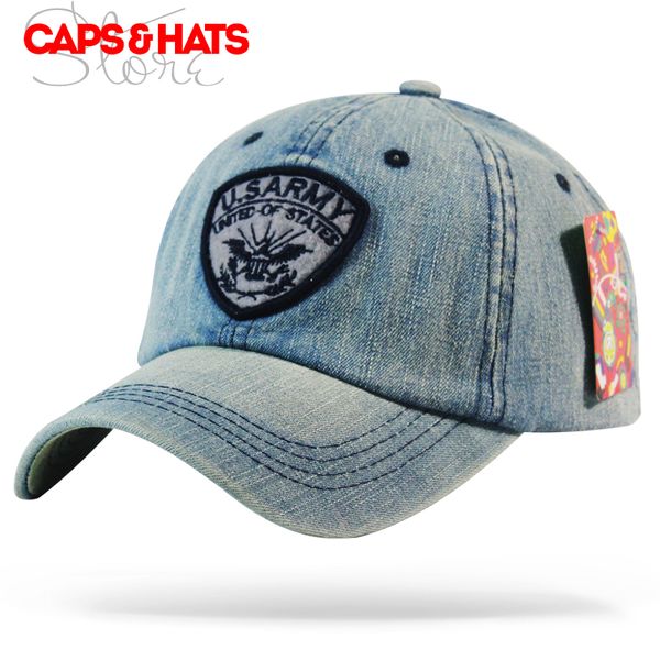 

2017 us army men women outdoor hockey snapback hat embroidery jeans cowboy baseball cap wash old denim caps, Blue;gray